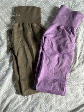 NVGTN High-Waist Leggings — Purple & Olive